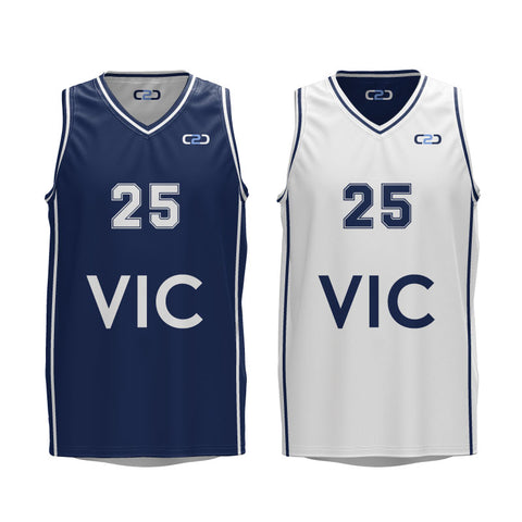 VIC Core V-Neck Reversible Basketball Singlet Navy and White Design Your Own Custom