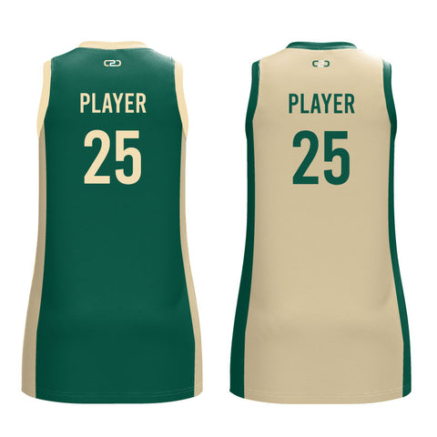 Team Name Reversible 3HP V Neck Youth/Ladies Basketball Singlet Design Your Own Custom Green And Cream