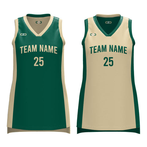 Team Name Reversible 3HP V Neck Youth/Ladies Basketball Singlet Design Your Own Custom Green And Cream